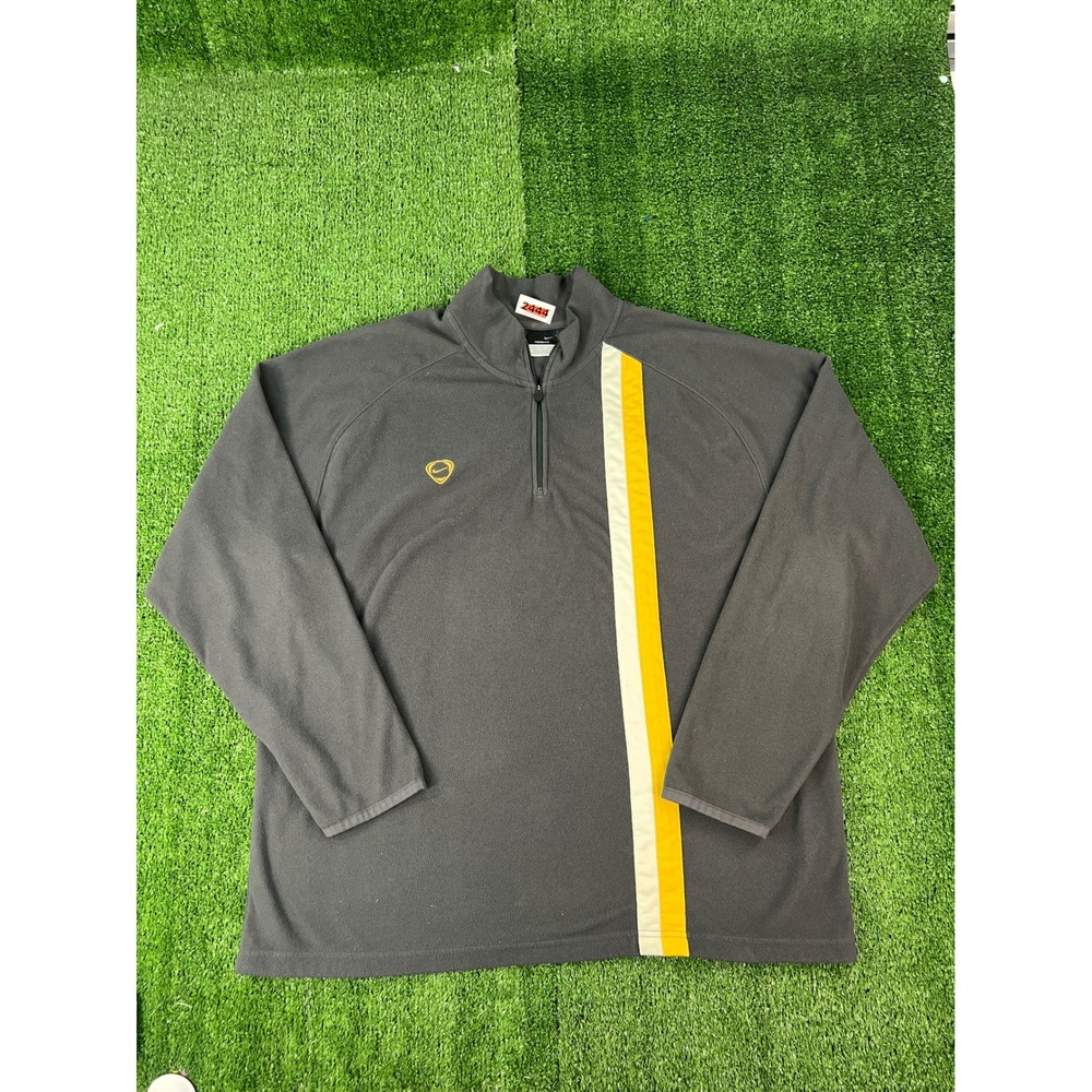 Nike Therma-FIT Mens XL Quarter Zip Fleece Pullover Gray Yellow Stripe